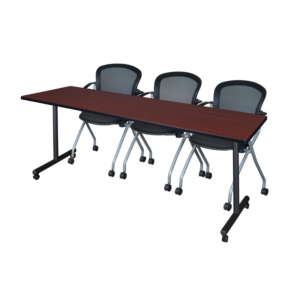 84" x 24" Kobe Mobile Training Table- Mahogany & 3 Cadence Chairs- Black. Picture 1