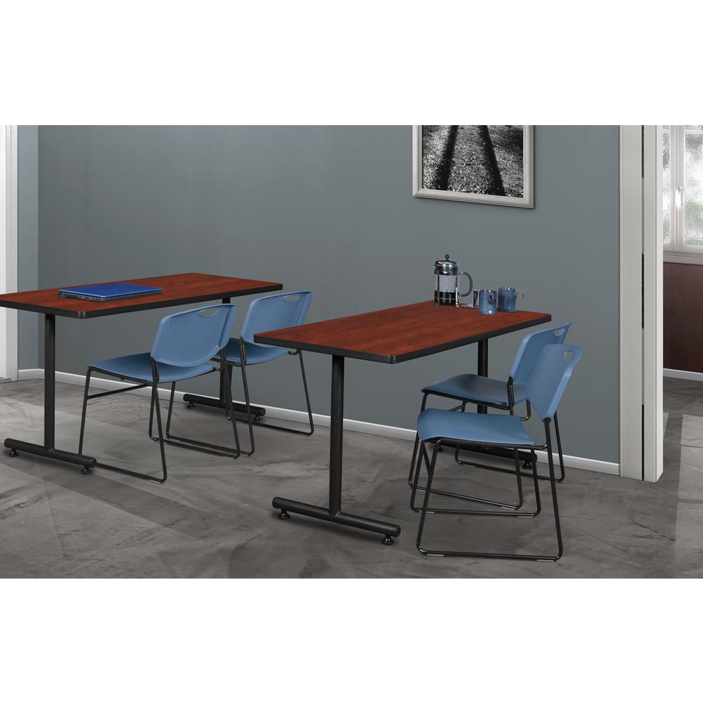 48" x 24" Kobe Training Table- Cherry & 2 Zeng Stack Chairs- Blue. Picture 2