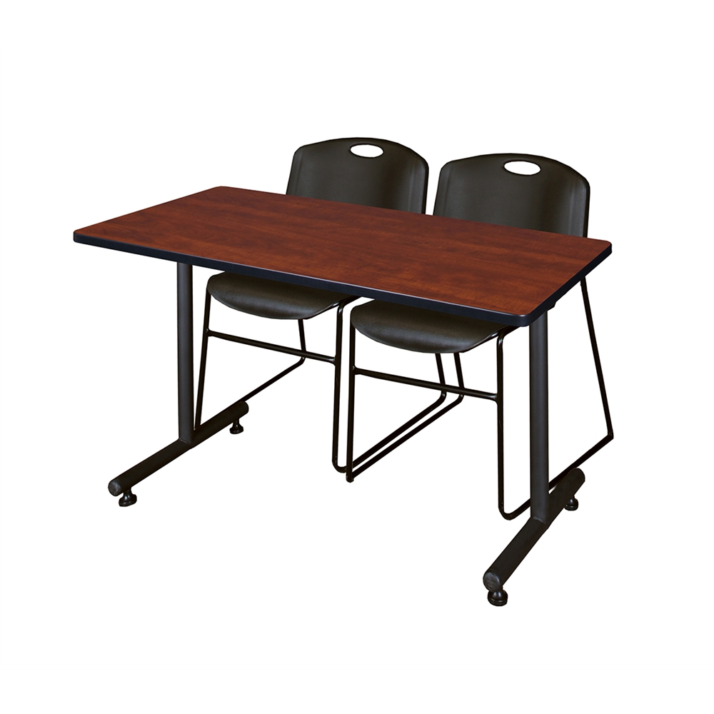 48" x 24" Kobe Training Table- Cherry & 2 Zeng Stack Chairs- Black. Picture 1