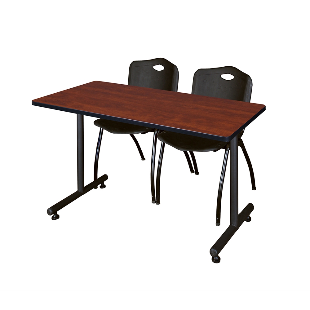 48" x 24" Kobe Training Table- Cherry & 2 'M' Stack Chairs- Black. Picture 1