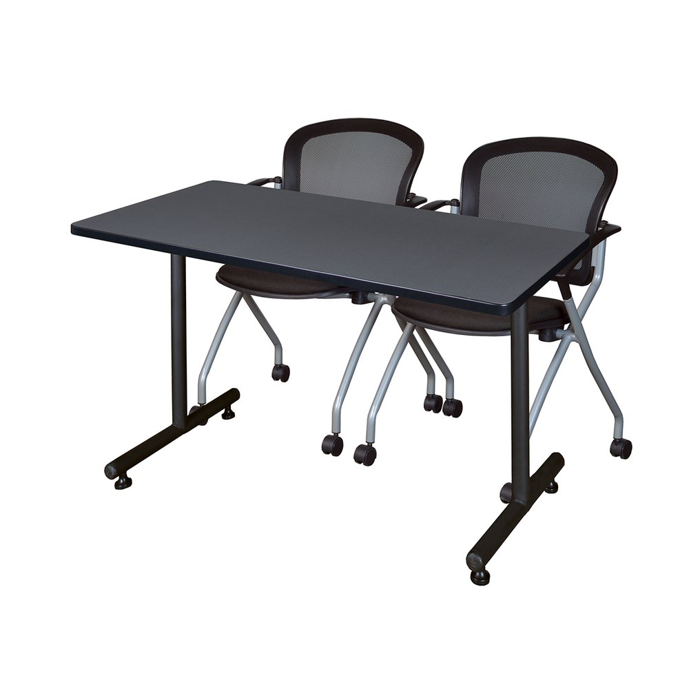 48" x 24" Kobe Training Table- Grey and 2 Cadence Nesting Chairs. Picture 1