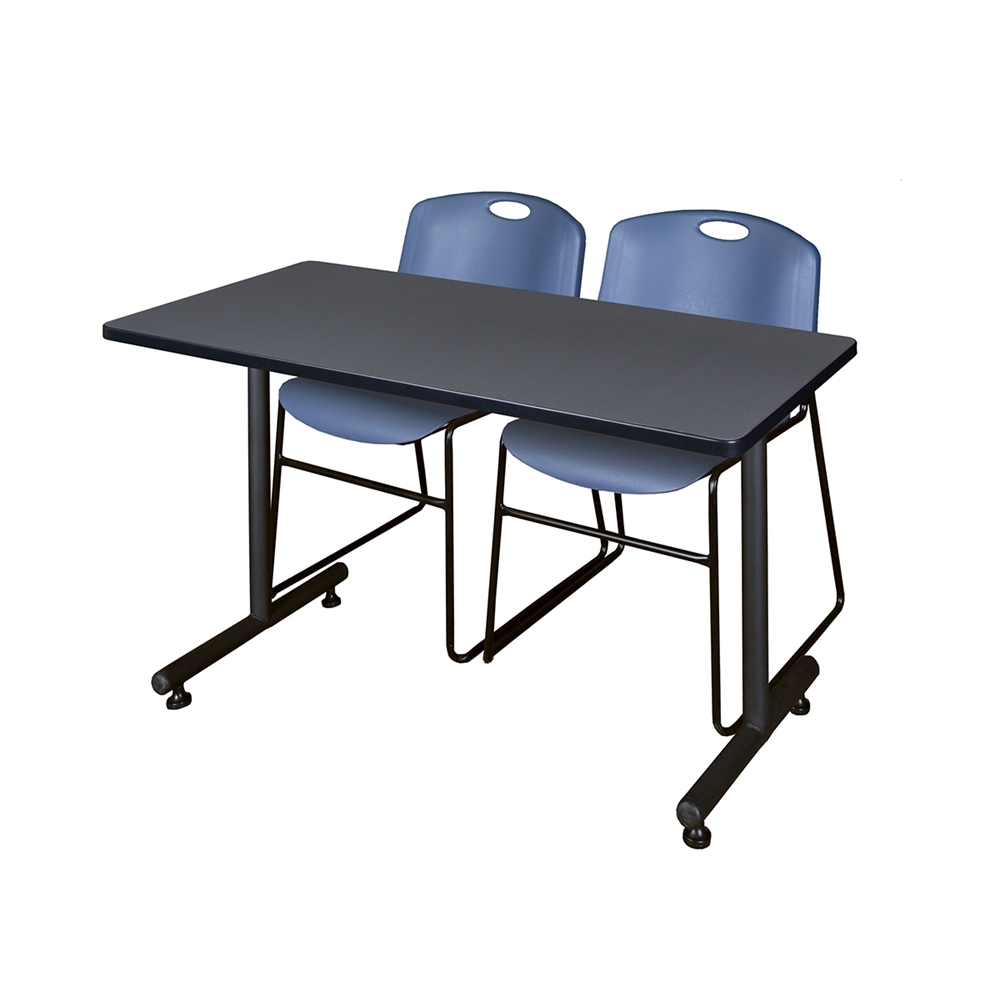 48" x 24" Kobe Training Table- Grey & 2 Zeng Stack Chairs- Blue. Picture 1