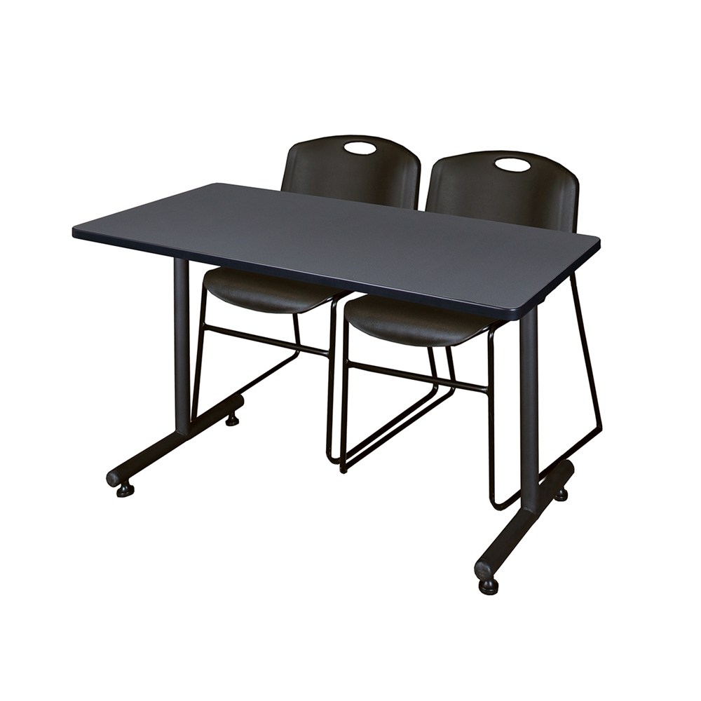 48" x 24" Kobe Training Table- Grey & 2 Zeng Stack Chairs- Black. Picture 1