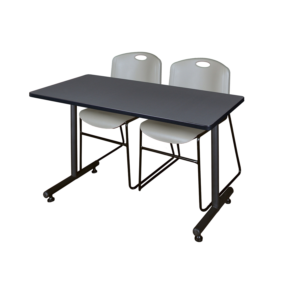 48" x 24" Kobe Training Table- Grey & 2 Zeng Stack Chairs- Grey. Picture 1