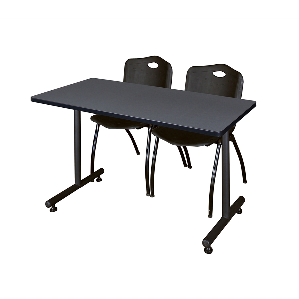 48" x 24" Kobe Training Table- Grey & 2 'M' Stack Chairs- Black. Picture 1