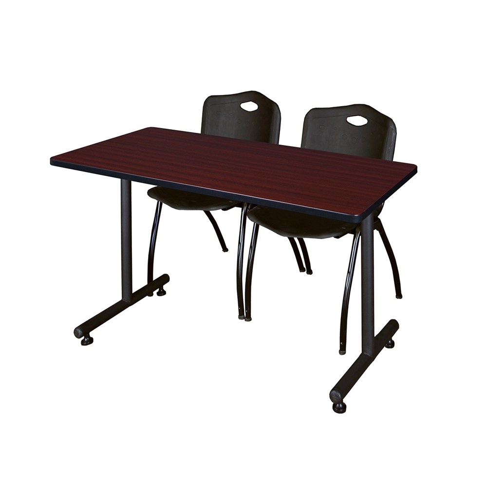 48" x 24" Kobe Training Table- Mahogany & 2 'M' Stack Chairs- Black. Picture 1