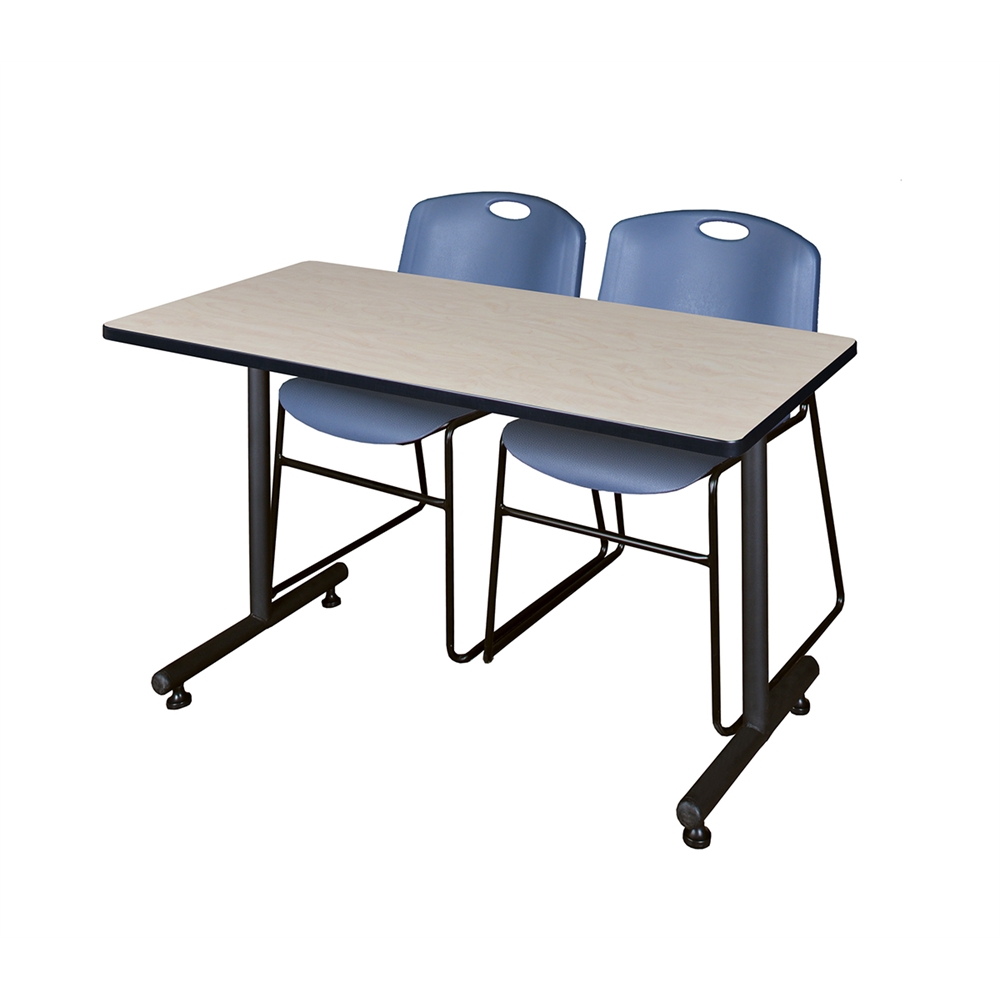 48" x 24" Kobe Training Table- Maple & 2 Zeng Stack Chairs- Blue. Picture 1