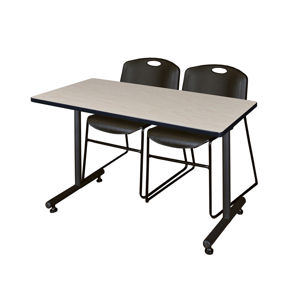 48" x 24" Kobe Training Table- Maple & 2 Zeng Stack Chairs- Black. Picture 1