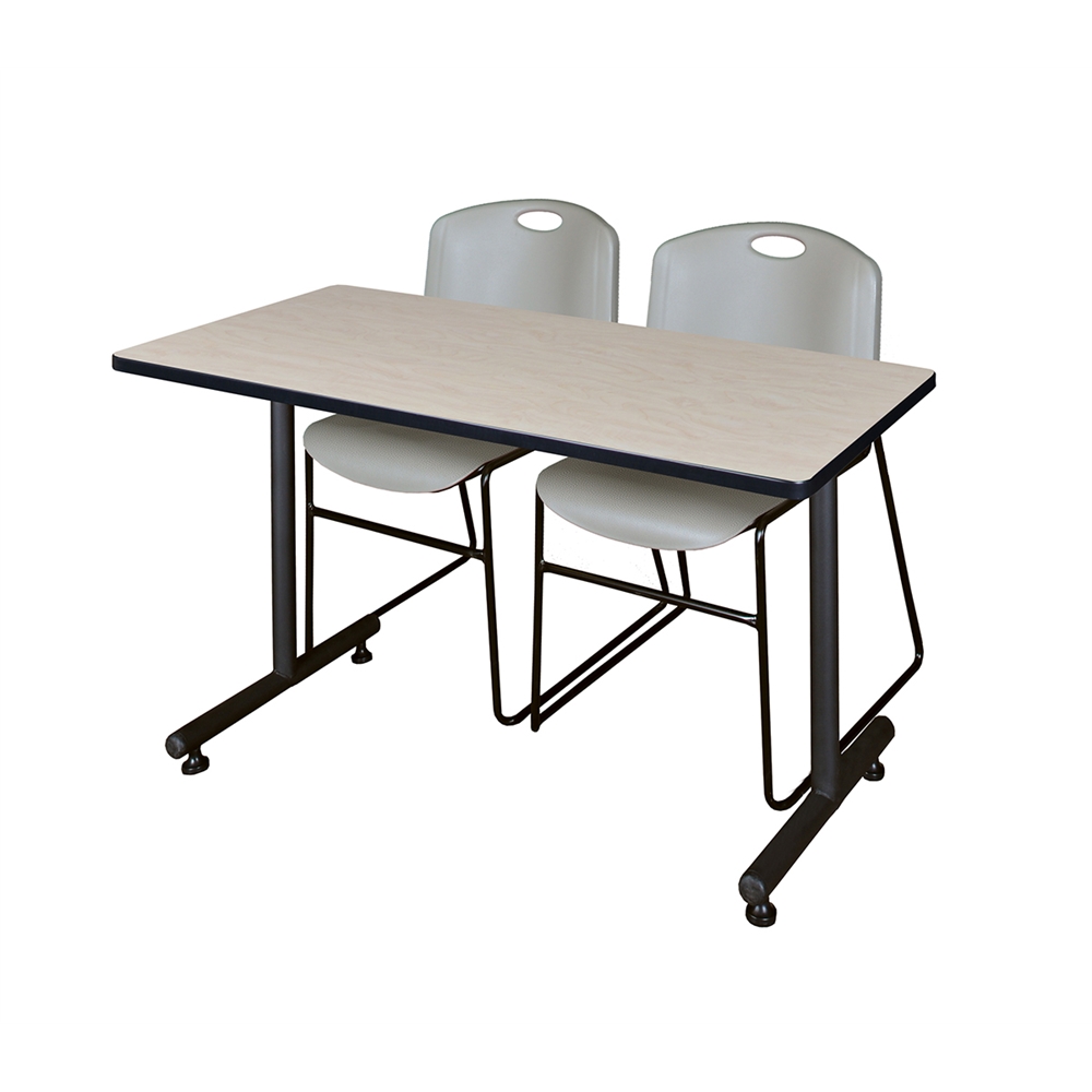 48" x 24" Kobe Training Table- Maple & 2 Zeng Stack Chairs- Grey. Picture 1