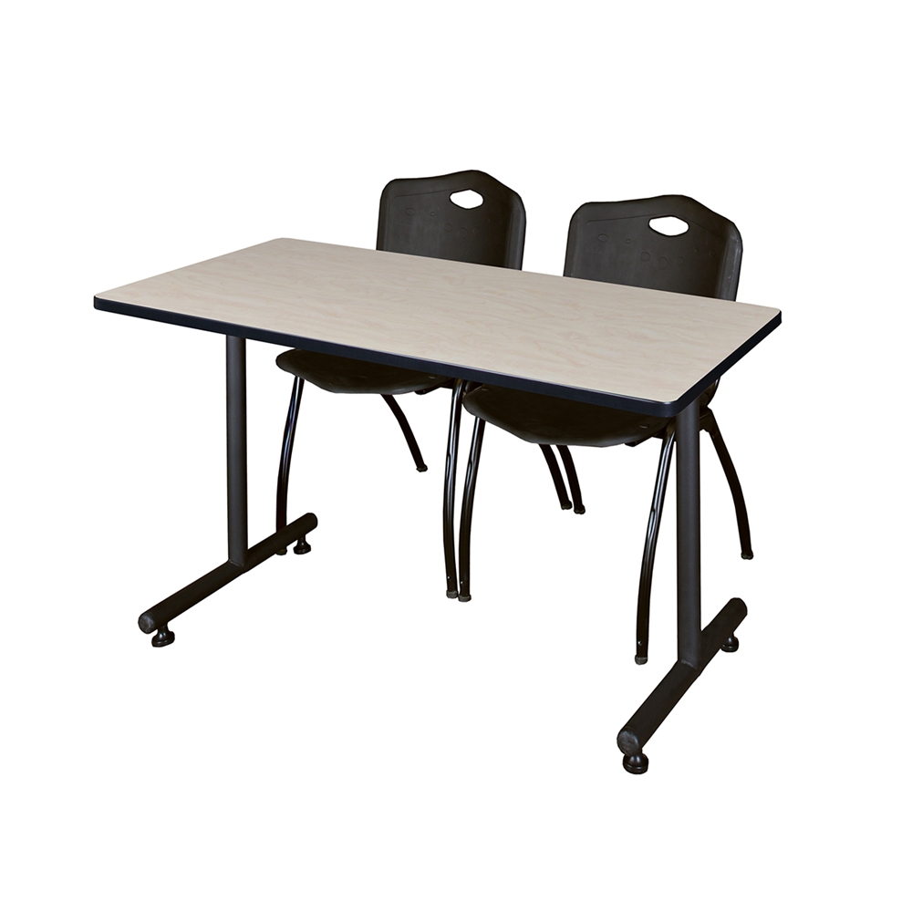 48" x 24" Kobe Training Table- Maple & 2 'M' Stack Chairs- Black. Picture 1