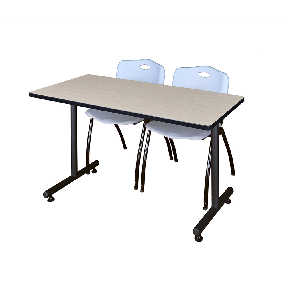 48" x 24" Kobe Training Table- Maple & 2 'M' Stack Chairs- Grey. Picture 1