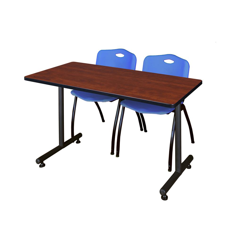 48" x 30" Kobe Training Table- Cherry and 2 "M" Stack Chairs- Blue. Picture 1