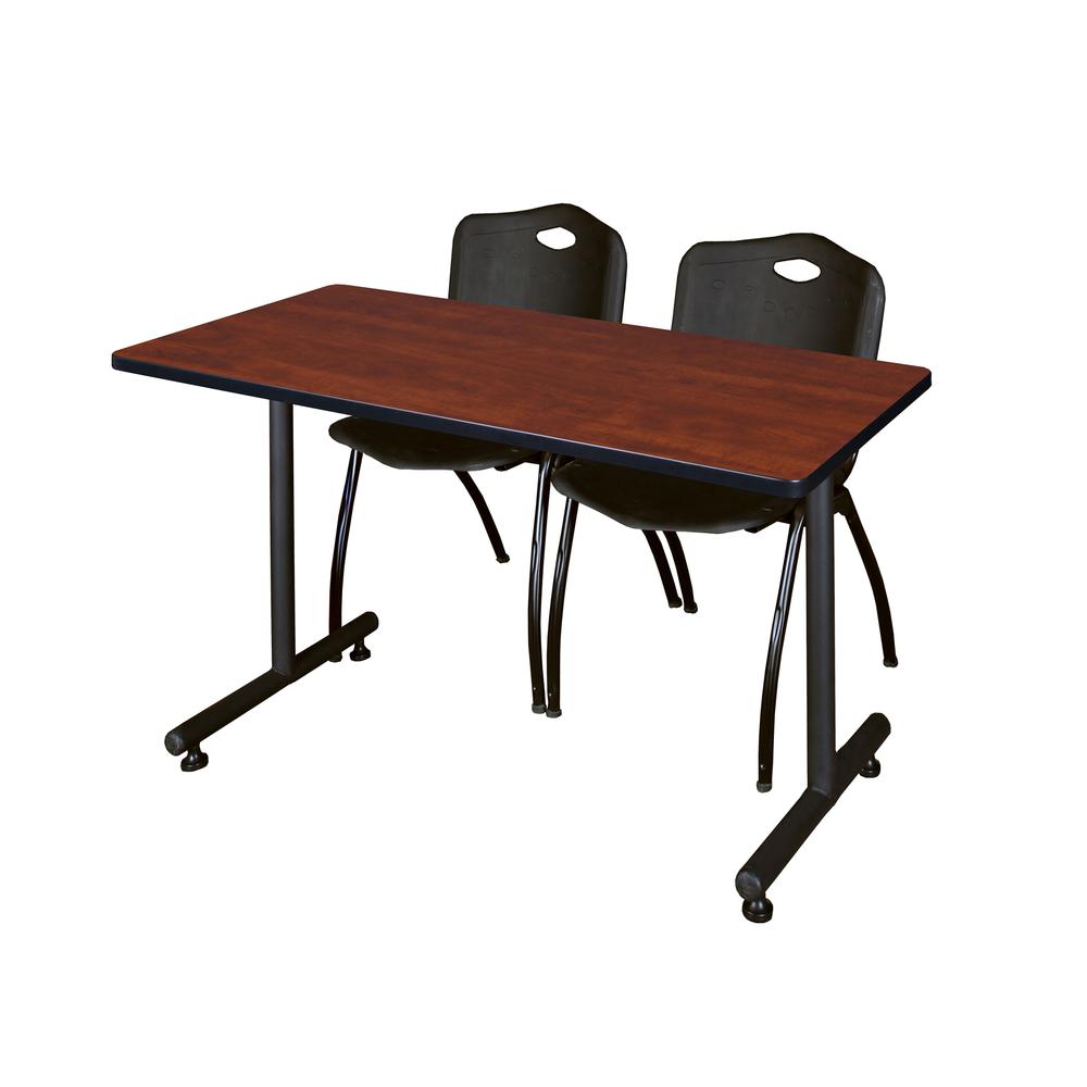 48" x 30" Kobe Training Table- Cherry and 2 "M" Stack Chairs- Black. Picture 1