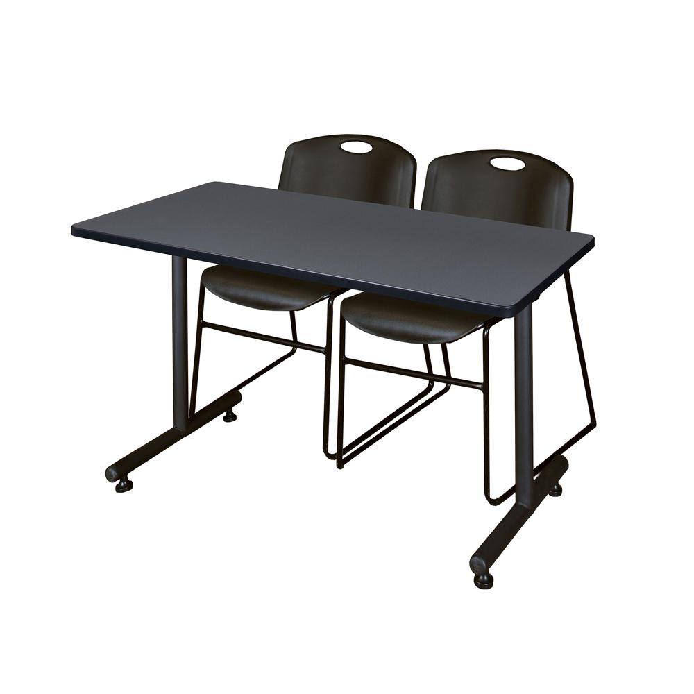 48" x 30" Kobe Training Table- Grey and 2 Zeng Stack Chairs- Black. Picture 1
