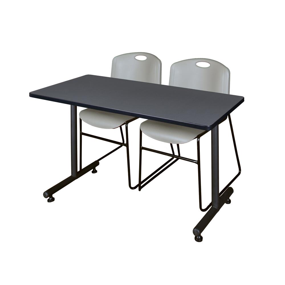 48" x 30" Kobe Training Table- Grey and 2 Zeng Stack Chairs- Grey. Picture 1
