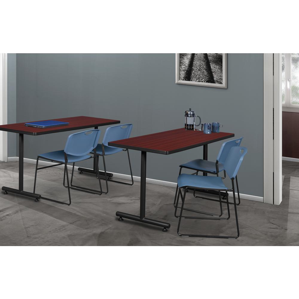 48" x 30" Kobe Training Table- Mahogany and 2 Zeng Stack Chairs- Blue. Picture 8