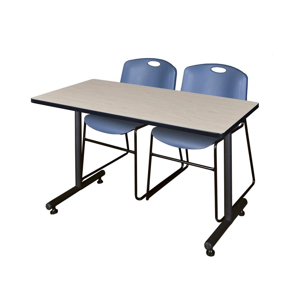 48" x 30" Kobe Training Table- Maple and 2 Zeng Stack Chairs- Blue. Picture 1