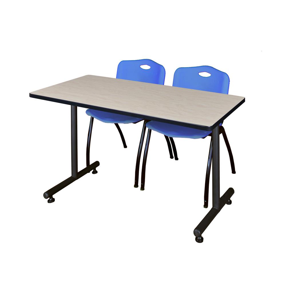 48" x 30" Kobe Training Table- Maple and 2 "M" Stack Chairs- Blue. Picture 1