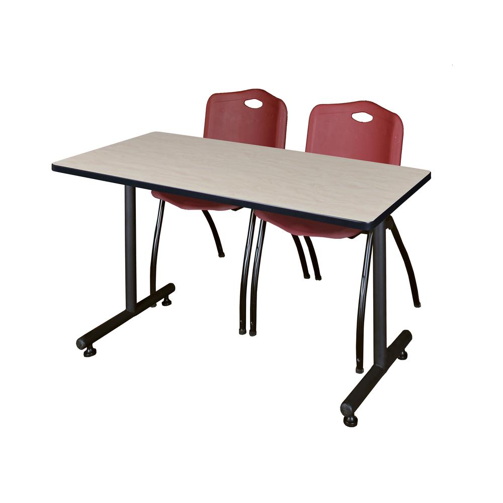 48" x 30" Kobe Training Table- Maple and 2 "M" Stack Chairs- Burgundy. Picture 1