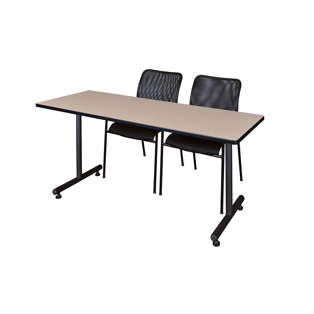 60" x 24" Kobe Training Table- Beige & 2 Mario Stack Chairs- Black. Picture 1