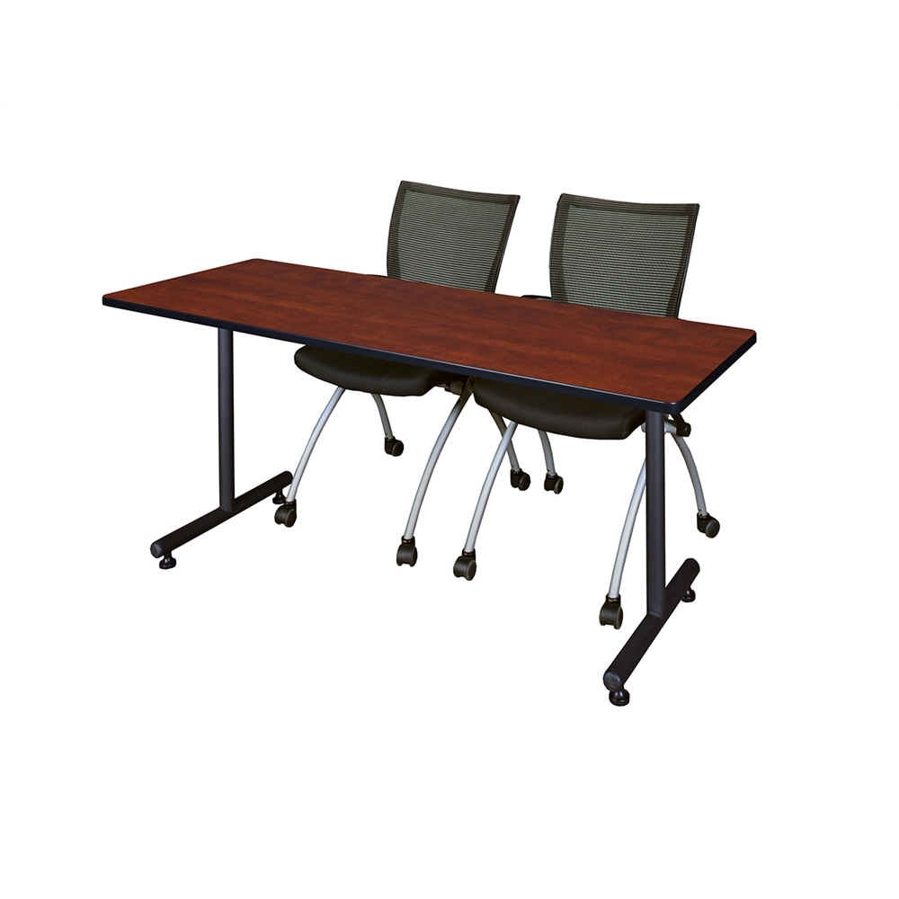 60" x 24" Kobe Training Table- Cherry & 2 Apprentice Chairs- Black. Picture 1