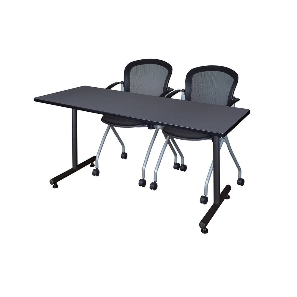 60" x 24" Kobe Training Table- Grey and 2 Cadence Nesting Chairs. Picture 1