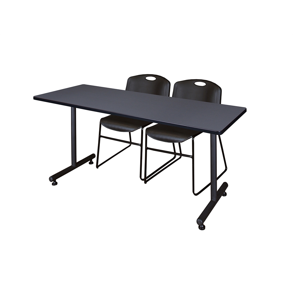 60" x 24" Kobe Training Table- Grey & 2 Zeng Stack Chairs- Black. Picture 1