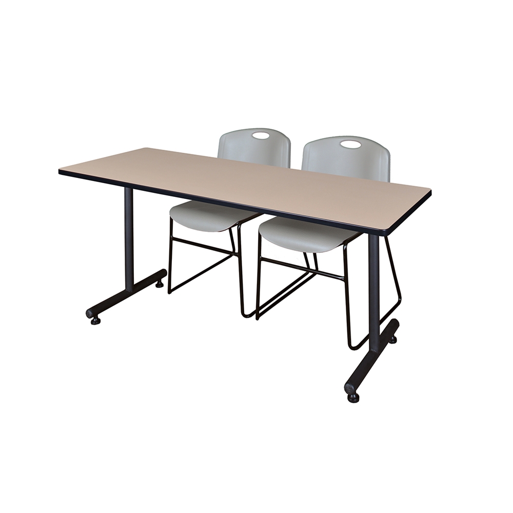 60" x 24" Kobe Training Table- Grey & 2 Zeng Stack Chairs- Grey. Picture 1