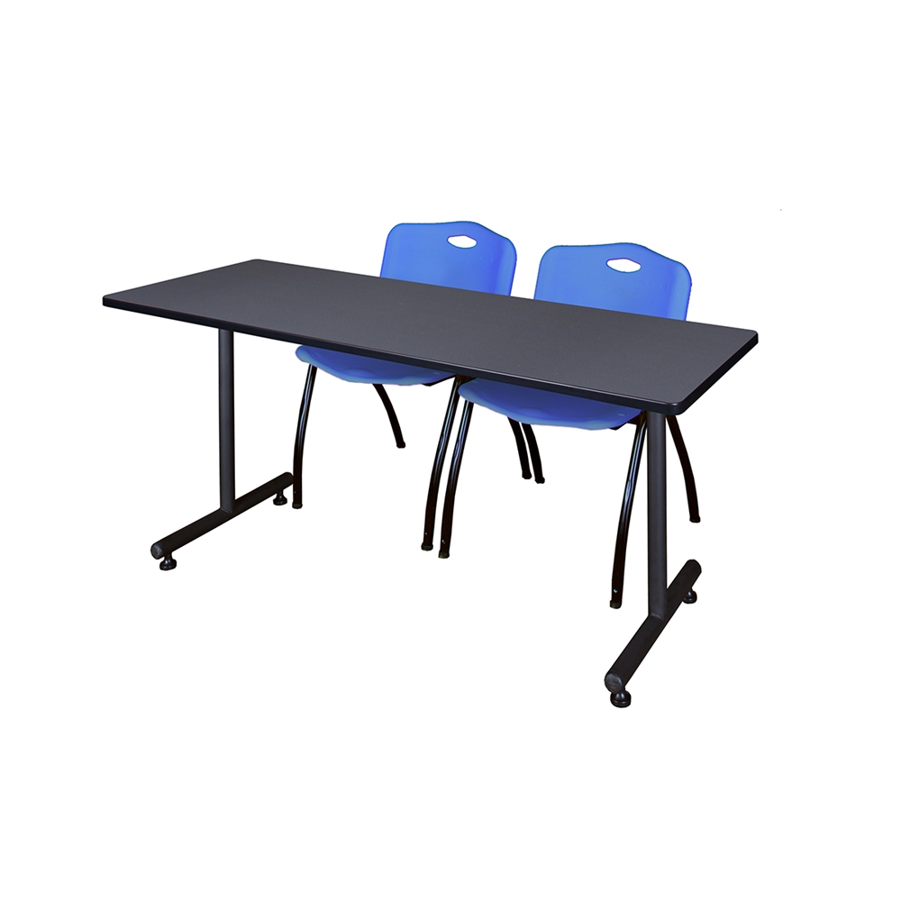 60" x 24" Kobe Training Table- Grey & 2 'M' Stack Chairs- Blue. Picture 1