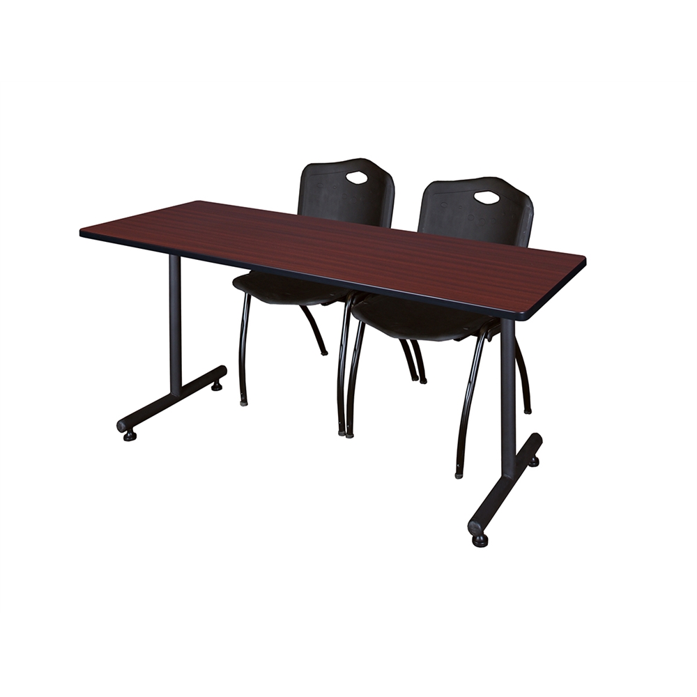 60" x 24" Kobe Training Table- Mahogany & 2 'M' Stack Chairs- Black. Picture 1