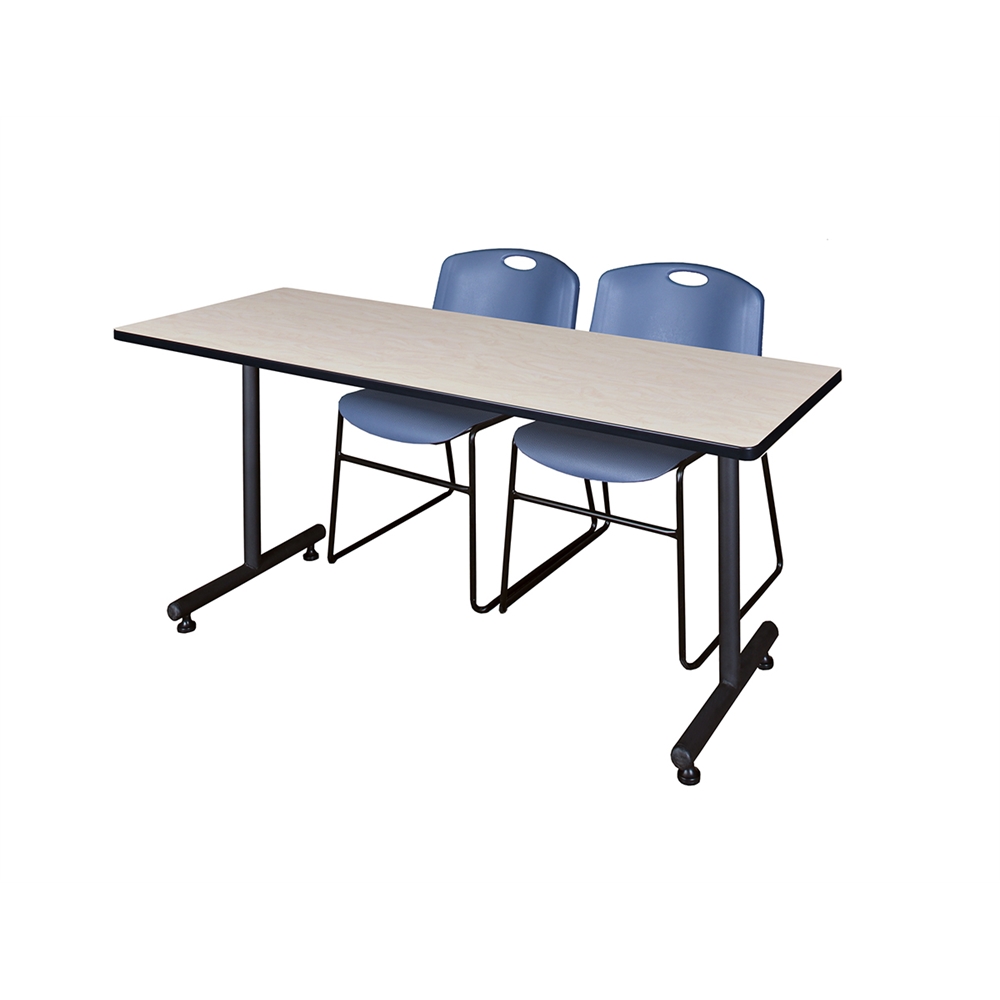 60" x 24" Kobe Training Table- Maple & 2 Zeng Stack Chairs- Blue. Picture 1