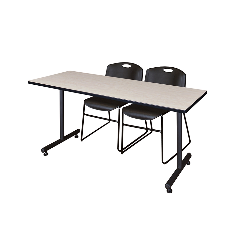 60" x 24" Kobe Training Table- Maple & 2 Zeng Stack Chairs- Black. Picture 1