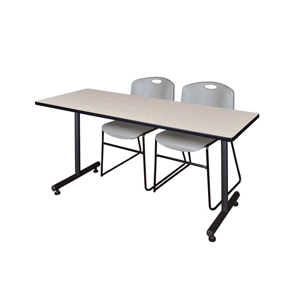 60" x 24" Kobe Training Table- Maple & 2 Zeng Stack Chairs- Grey. Picture 1