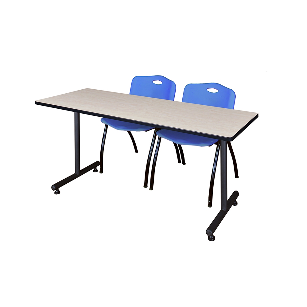 60" x 24" Kobe Training Table- Maple & 2 'M' Stack Chairs- Blue. Picture 1