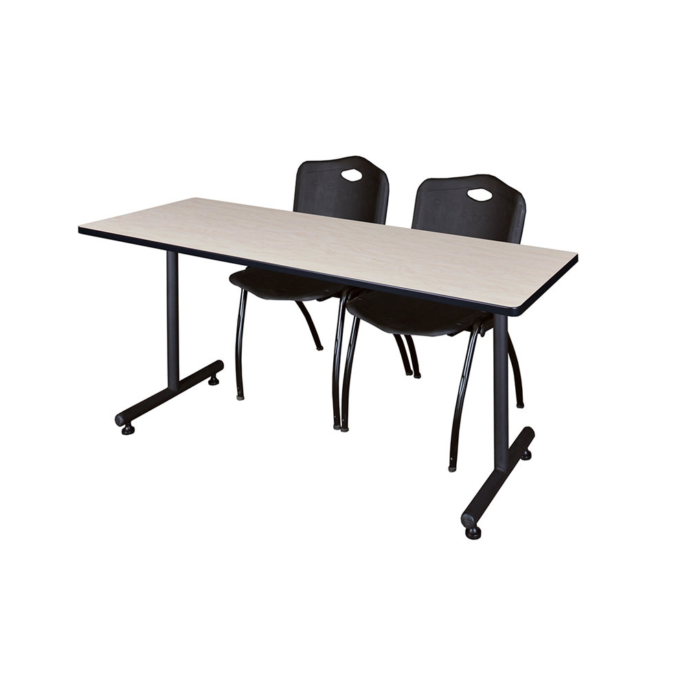60" x 24" Kobe Training Table- Maple & 2 'M' Stack Chairs- Black. Picture 1