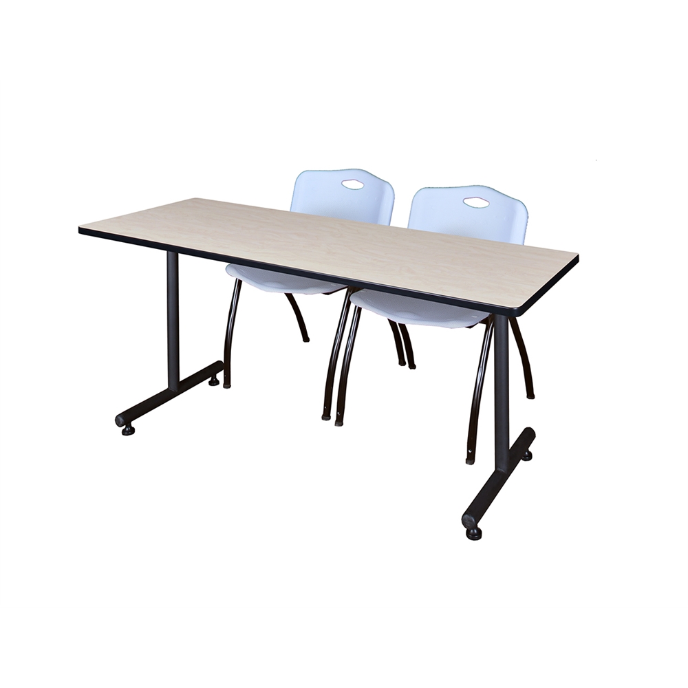 60" x 24" Kobe Training Table- Maple & 2 'M' Stack Chairs- Grey. Picture 1