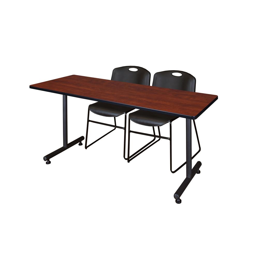 60" x 30" Kobe Training Table- Cherry and 2 Zeng Stack Chairs- Black. Picture 1