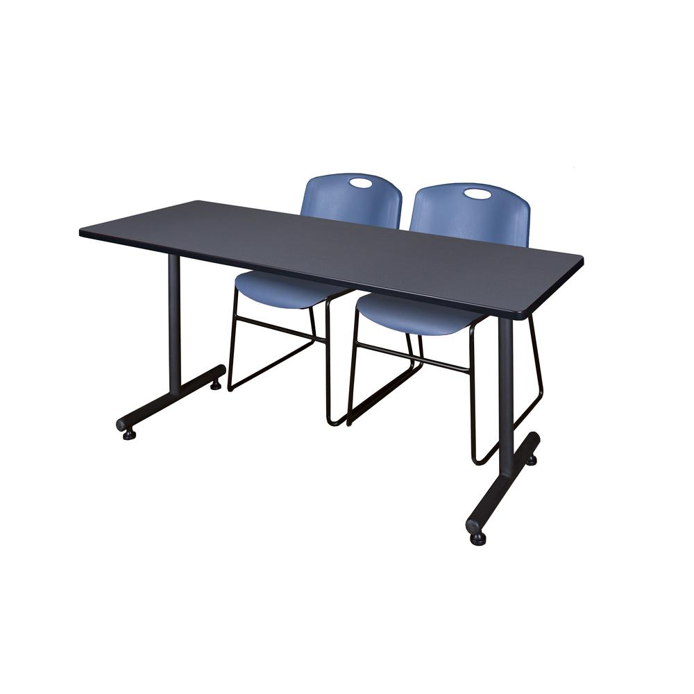 60" x 30" Kobe Training Table- Grey and 2 Zeng Stack Chairs- Blue. Picture 1