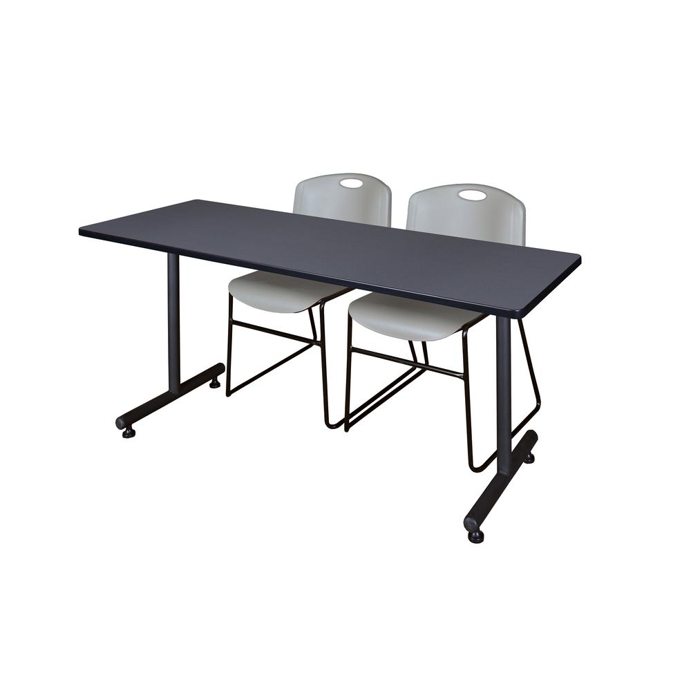 60" x 30" Kobe Training Table- Grey and 2 Zeng Stack Chairs- Grey. Picture 1