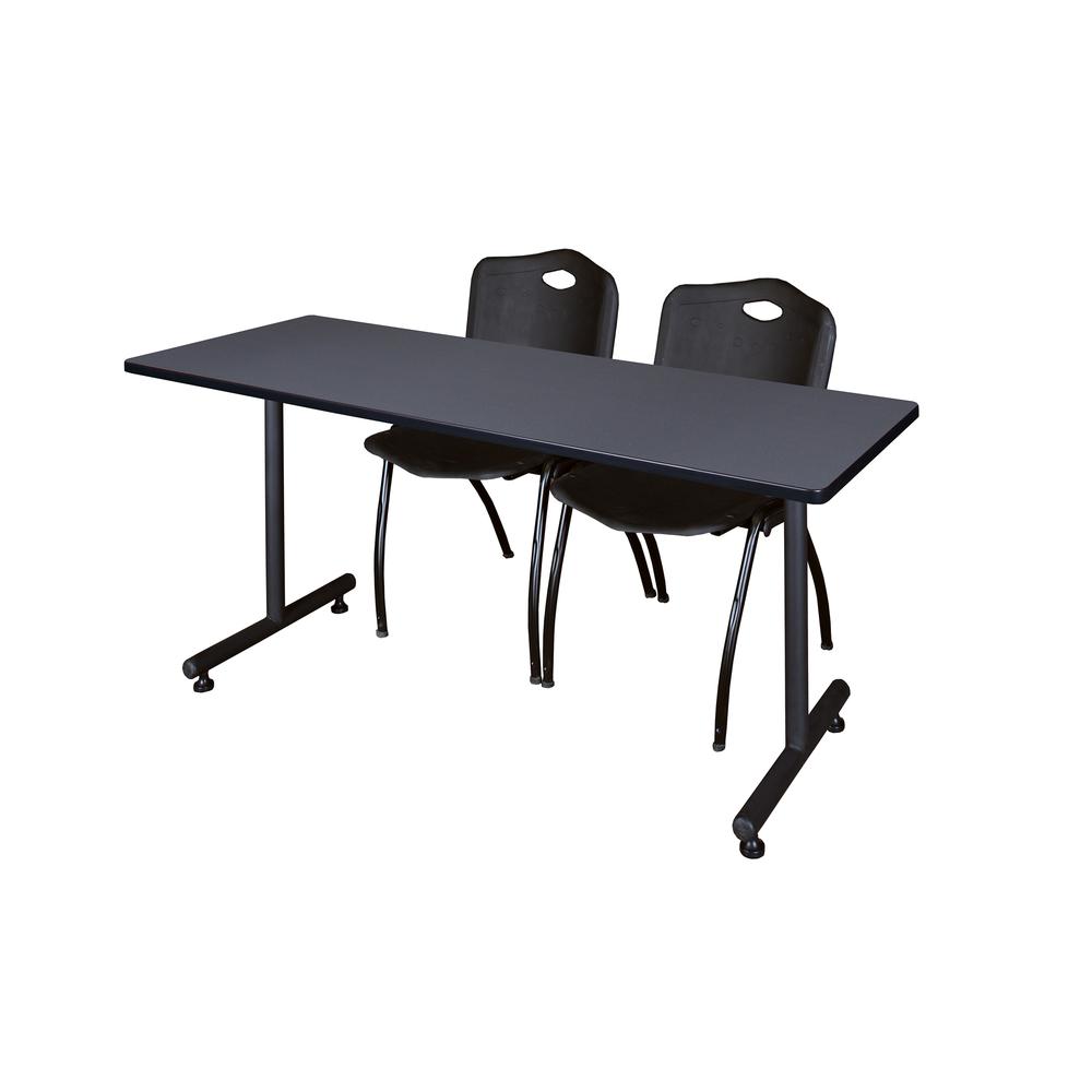 60" x 30" Kobe Training Table- Grey and 2 "M" Stack Chairs- Black. Picture 1