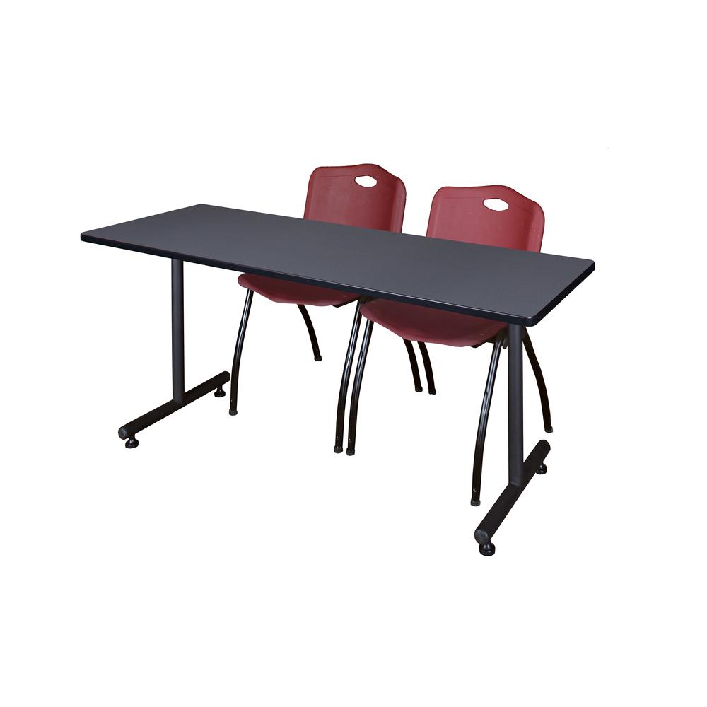 60" x 30" Kobe Training Table- Grey and 2 "M" Stack Chairs- Burgundy. Picture 1