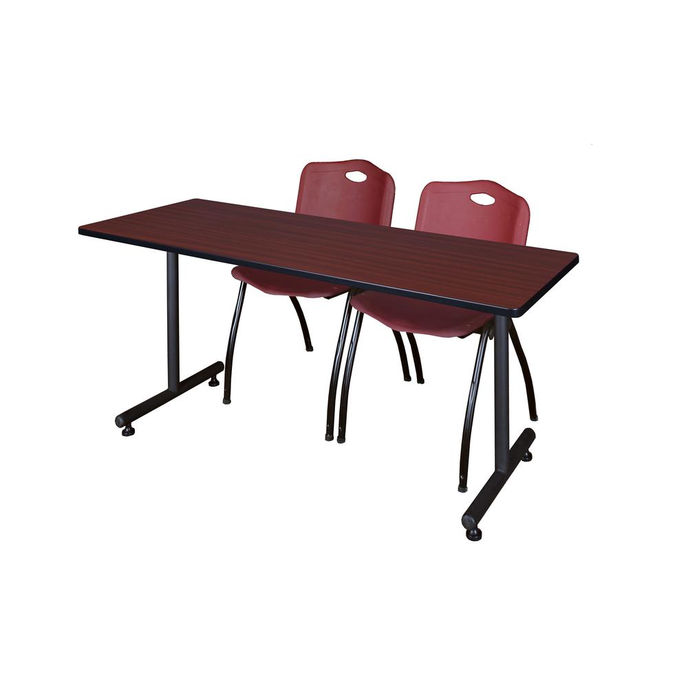 60" x 30" Kobe Training Table- Mahogany and 2 "M" Stack Chairs- Burgundy. Picture 1