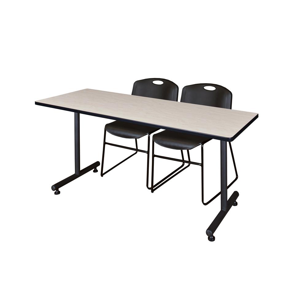 60" x 30" Kobe Training Table- Maple and 2 Zeng Stack Chairs- Black. Picture 1