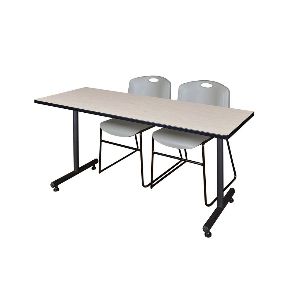60" x 30" Kobe Training Table- Maple and 2 Zeng Stack Chairs- Grey. Picture 1