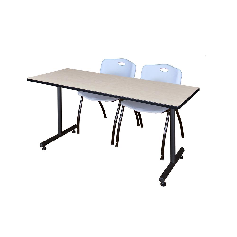 60" x 30" Kobe Training Table- Maple and 2 "M" Stack Chairs- Grey. Picture 1