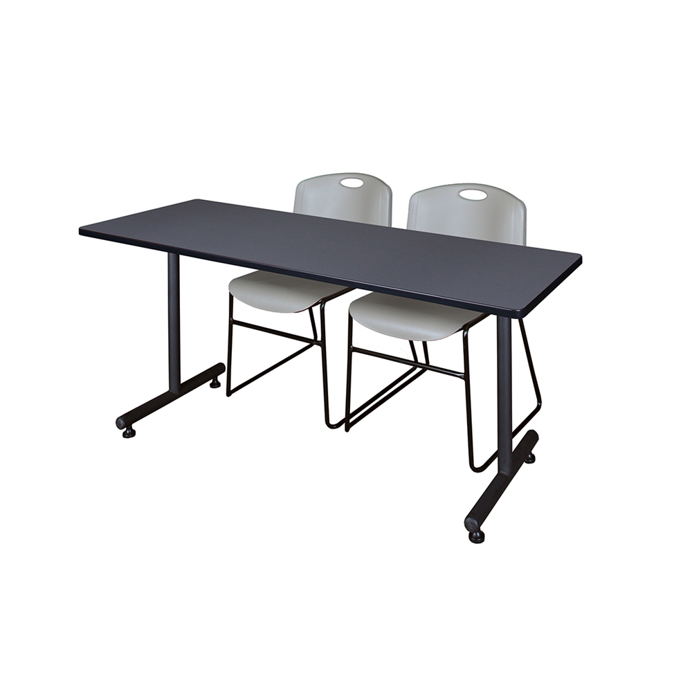 66" x 24" Kobe Training Table- Grey & 2 Zeng Stack Chairs- Grey. Picture 1