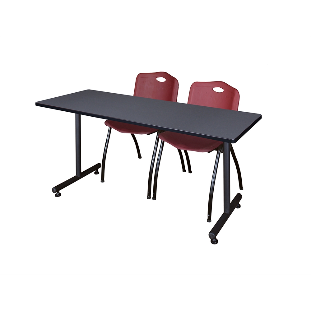 66" x 24" Kobe Training Table- Grey & 2 'M' Stack Chairs- Burgundy. Picture 1