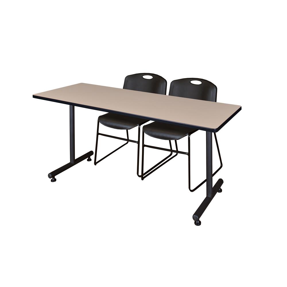 66" x 30" Kobe Training Table- Beige and 2 Zeng Stack Chairs- Black. Picture 1