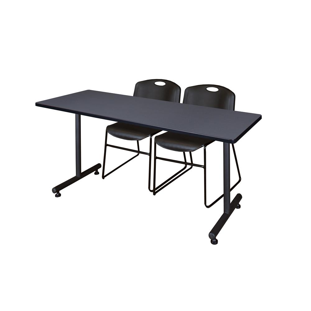 66" x 30" Kobe Training Table- Grey and 2 Zeng Stack Chairs- Black. Picture 1