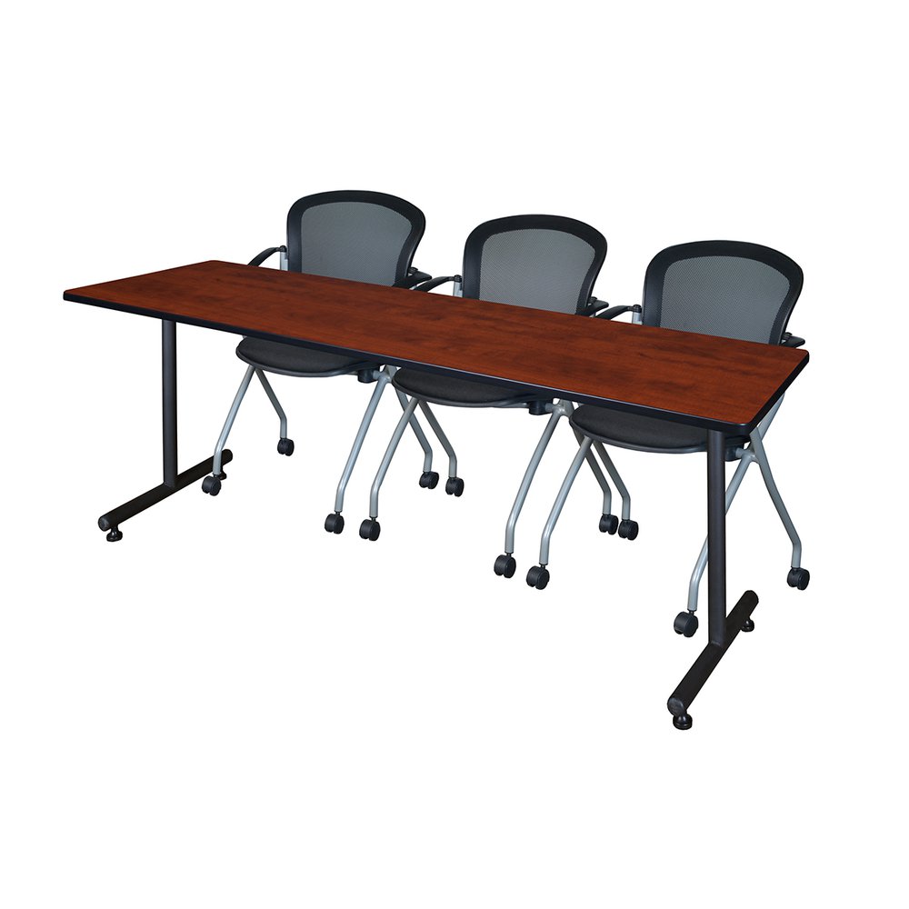 84" x 24" Kobe Training Table- Cherry and 3 Cadence Nesting Chairs. Picture 1